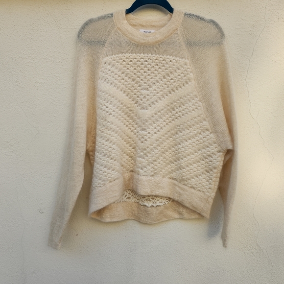 Helmut Lang Mixed Knit Fuzzy Pullover White Mohair Crew-neck Sweater - Picture 2 of 8